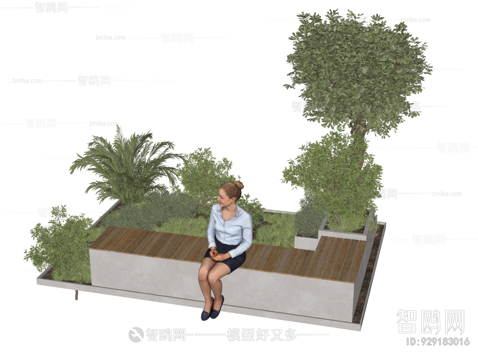 现代景观座椅花池植物组合