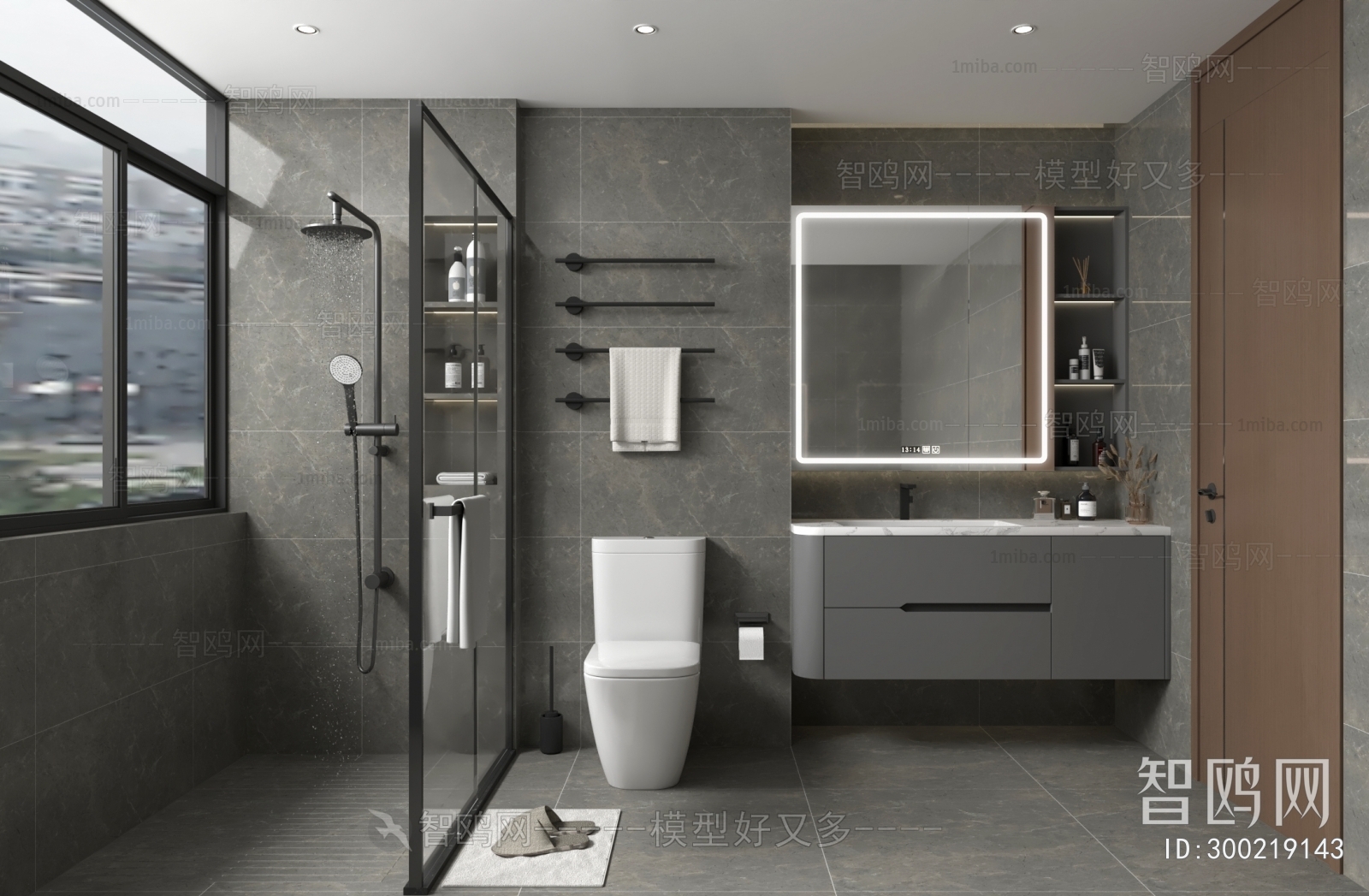 现代高级灰卫生间浴室3D模型下载