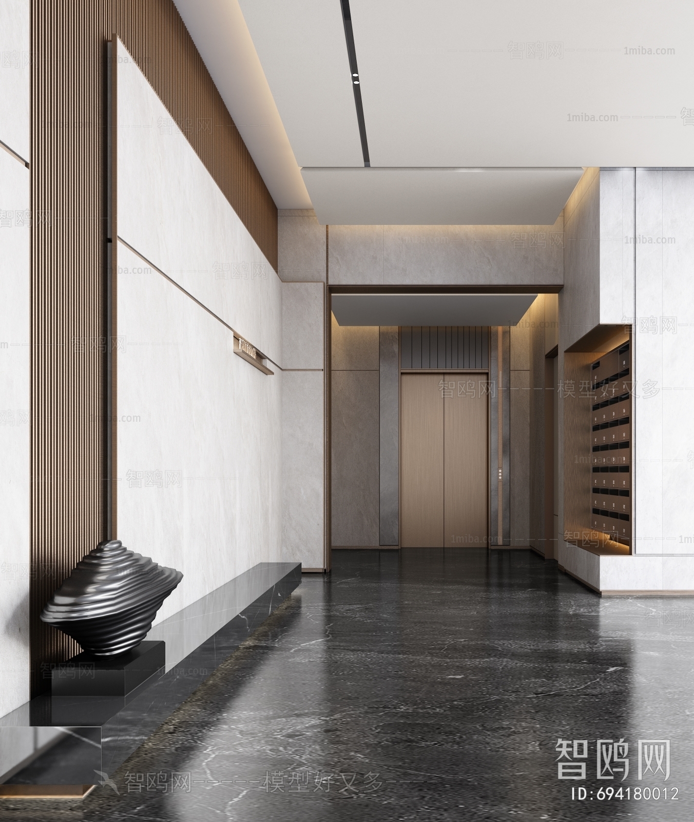 现代入户大堂电梯间3D模型下载