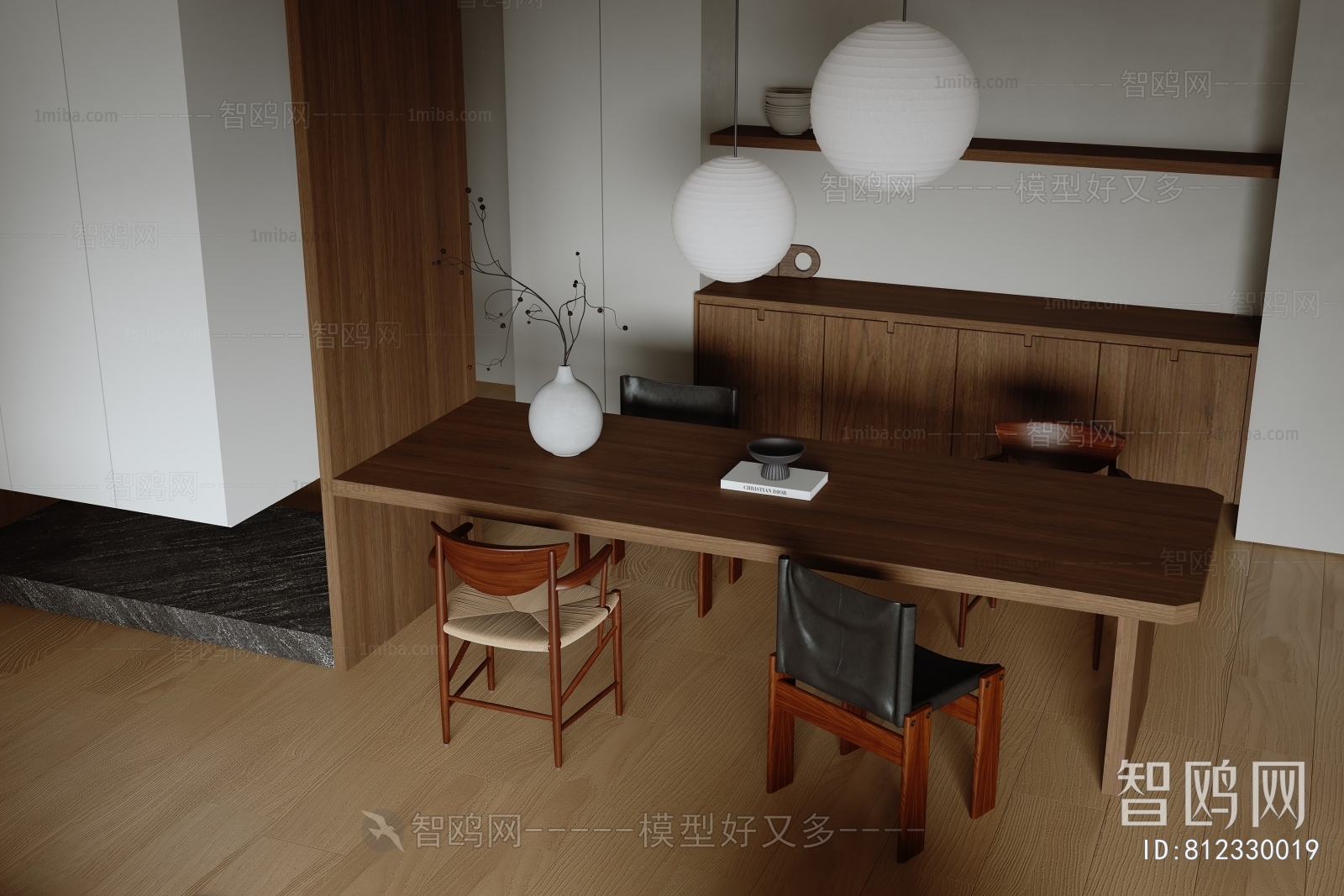 中古风餐桌椅3D模型下载