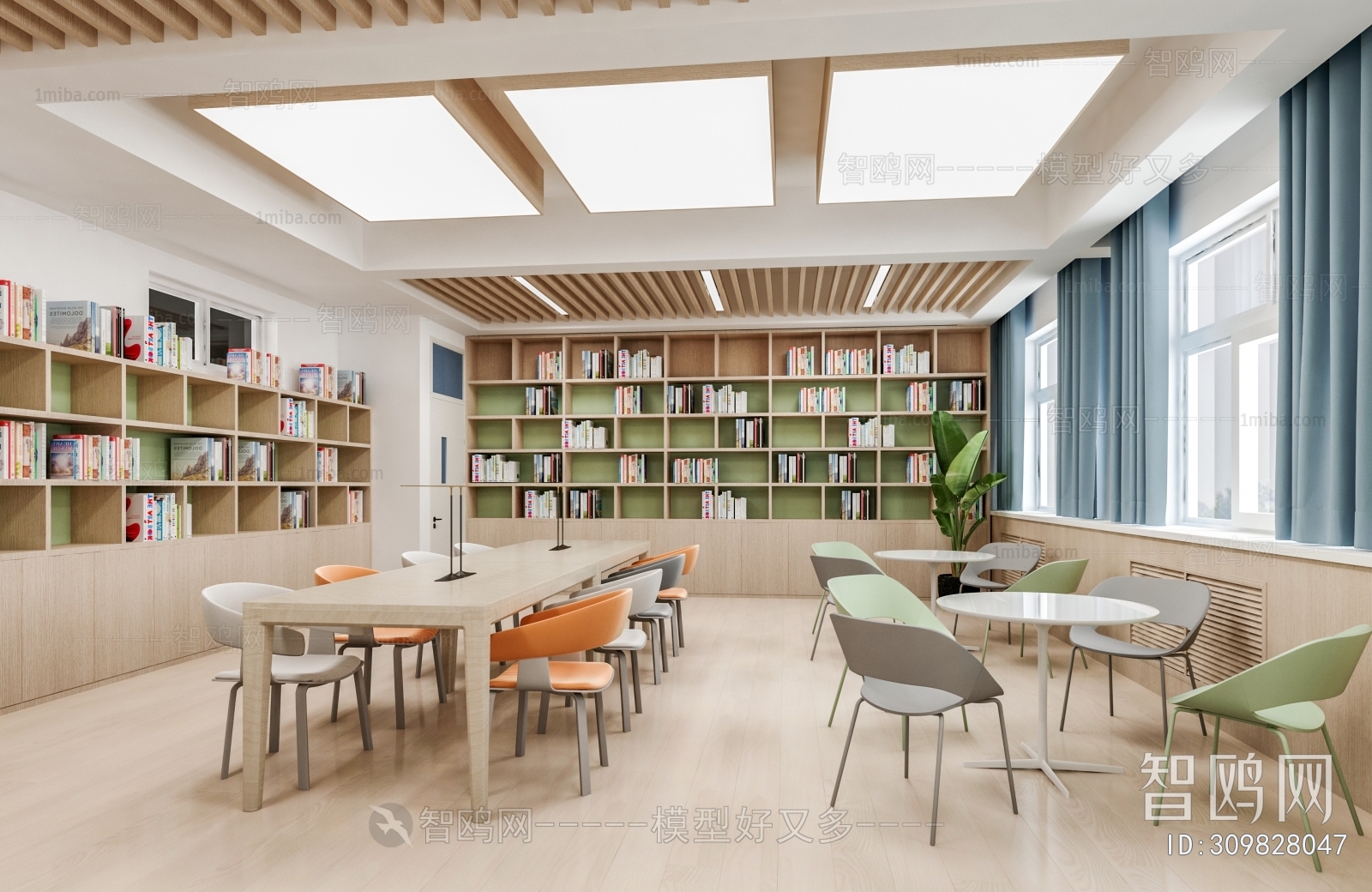 现代图书馆 阅览室3D模型下载