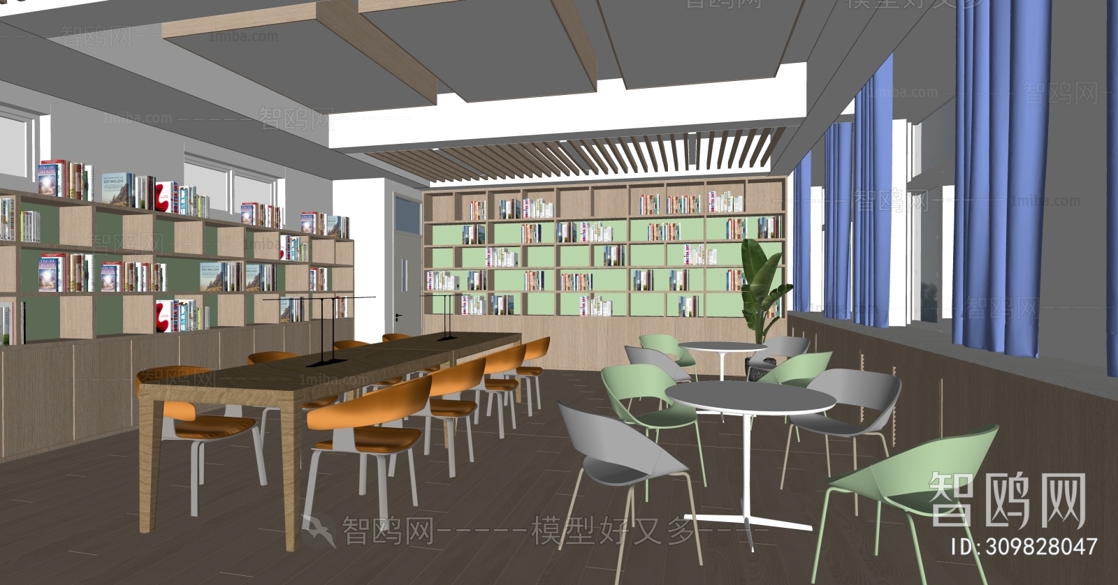 现代图书馆 阅览室3D模型下载