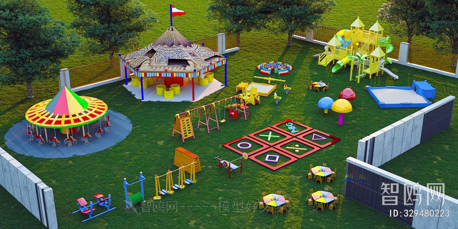现代儿童游乐区3D模型下载