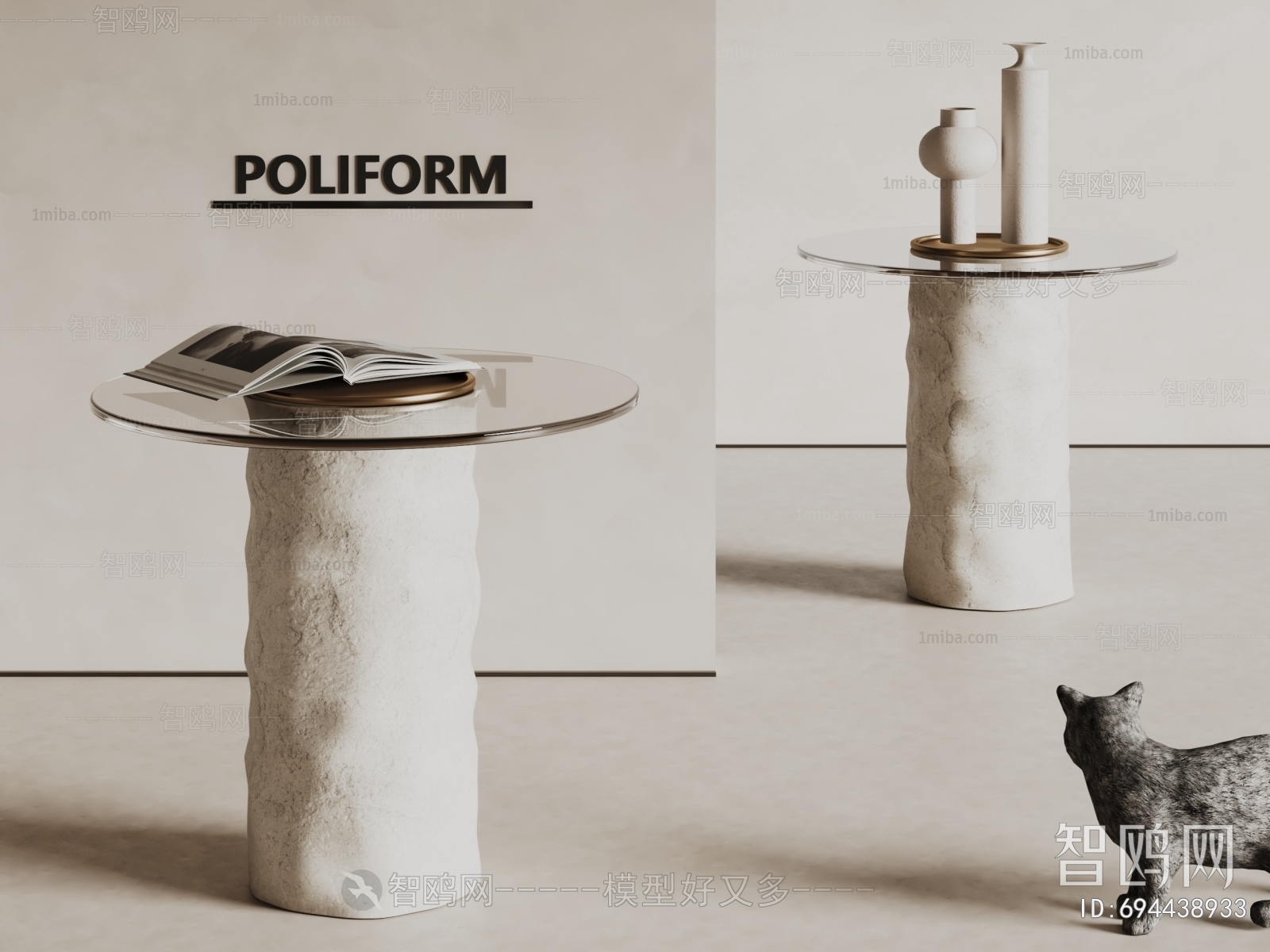 poliform现代石头玻璃圆边几3D模型下载