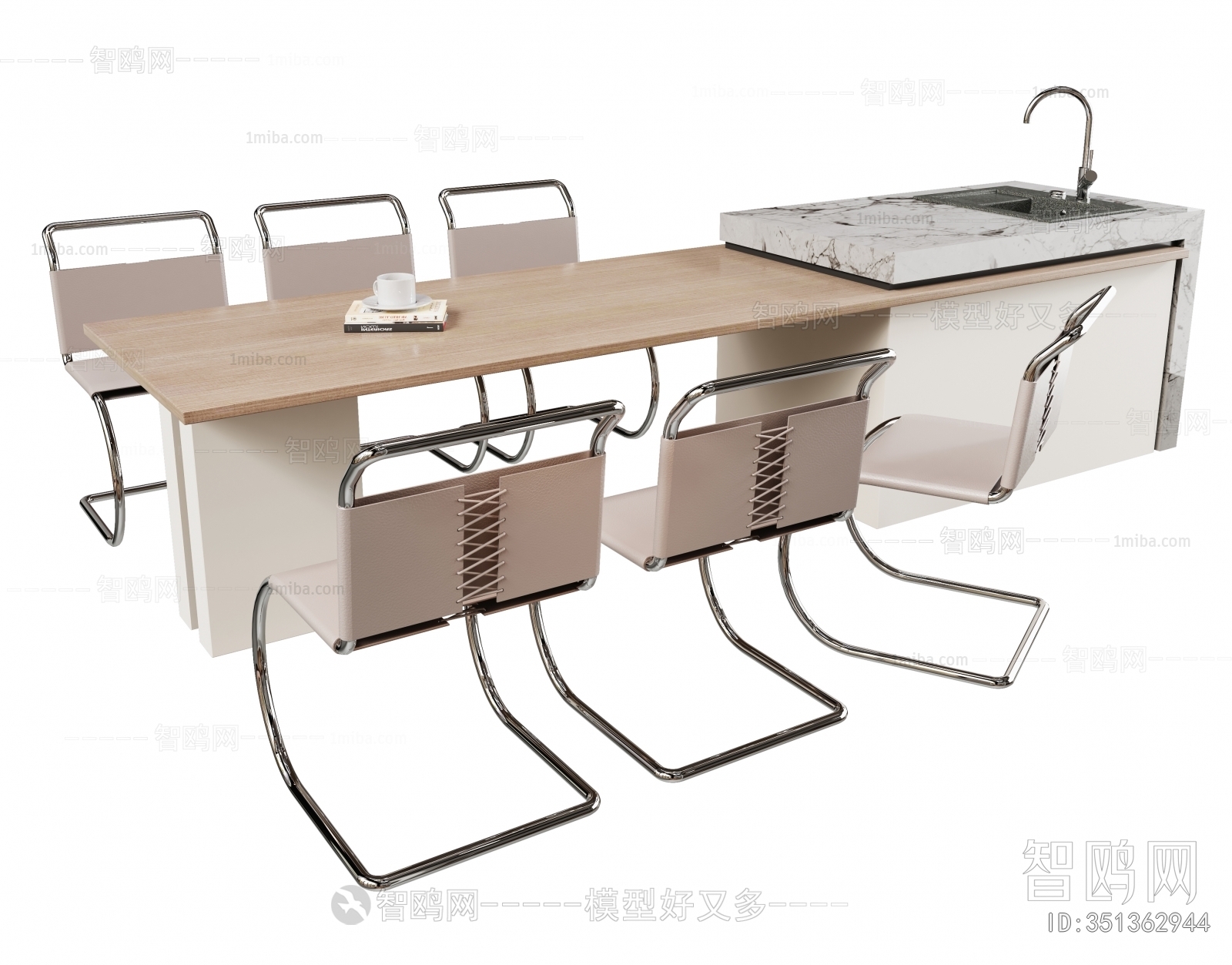 现代中岛台餐桌椅组合