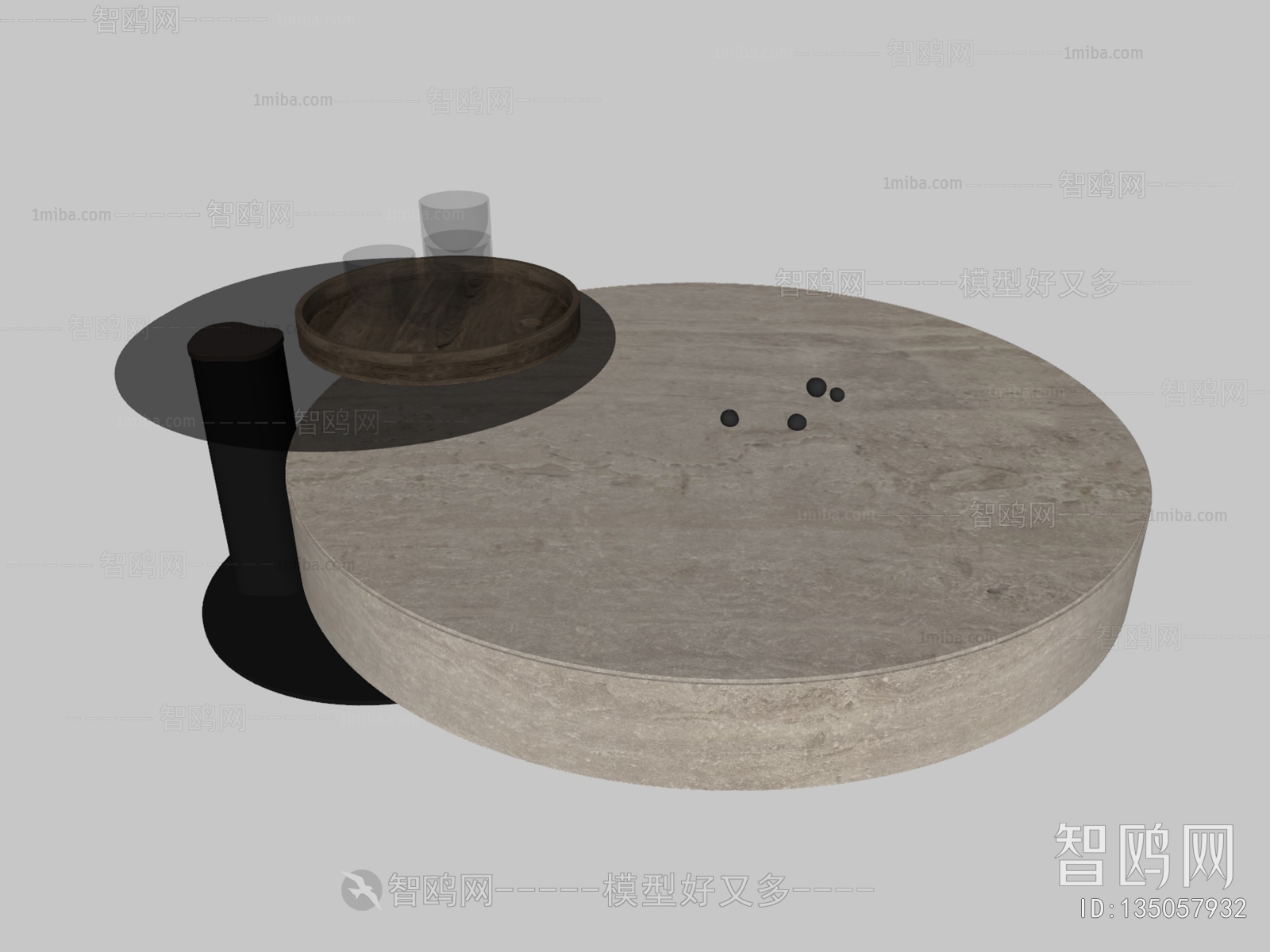 现代圆形子母茶几3D模型下载