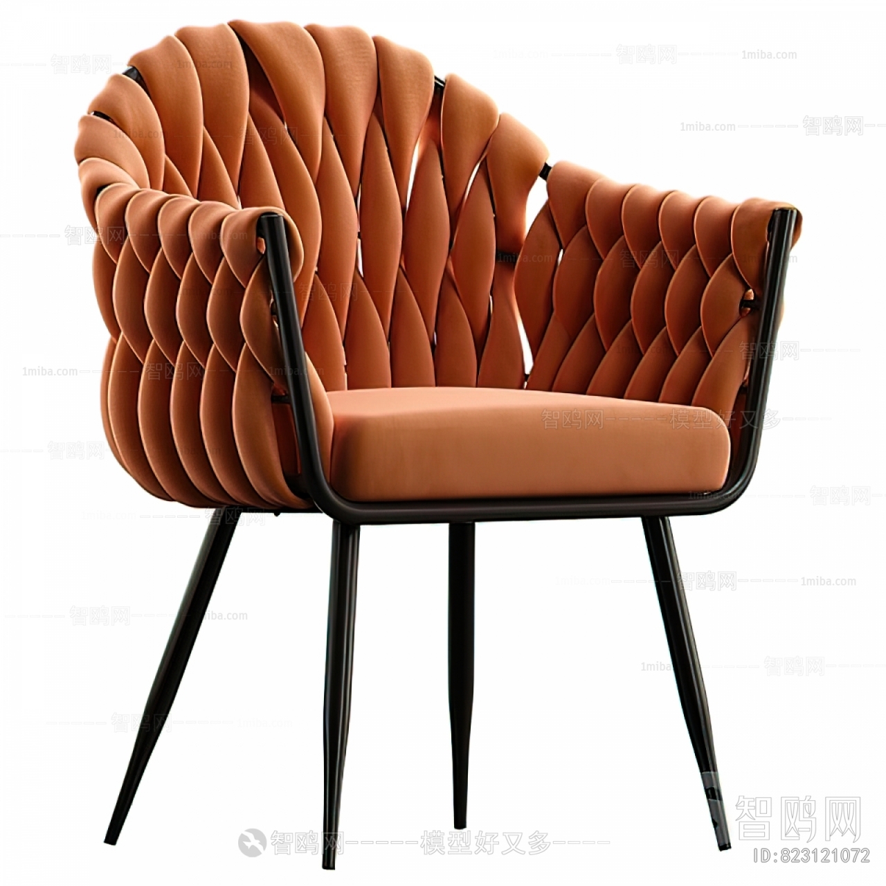 现代桔色绒布休闲椅