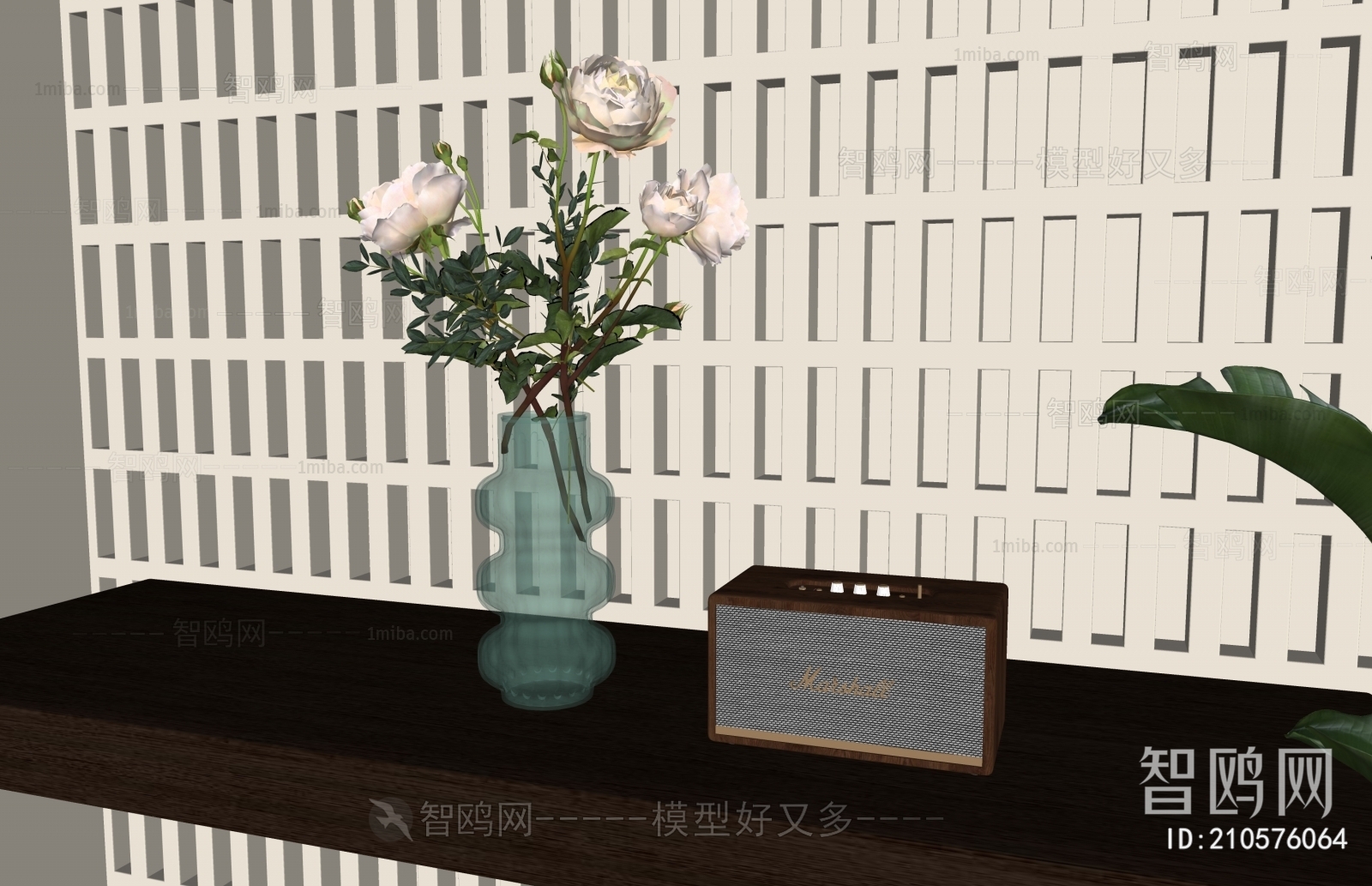 复古风玫瑰花花瓶 收音机3D模型下载