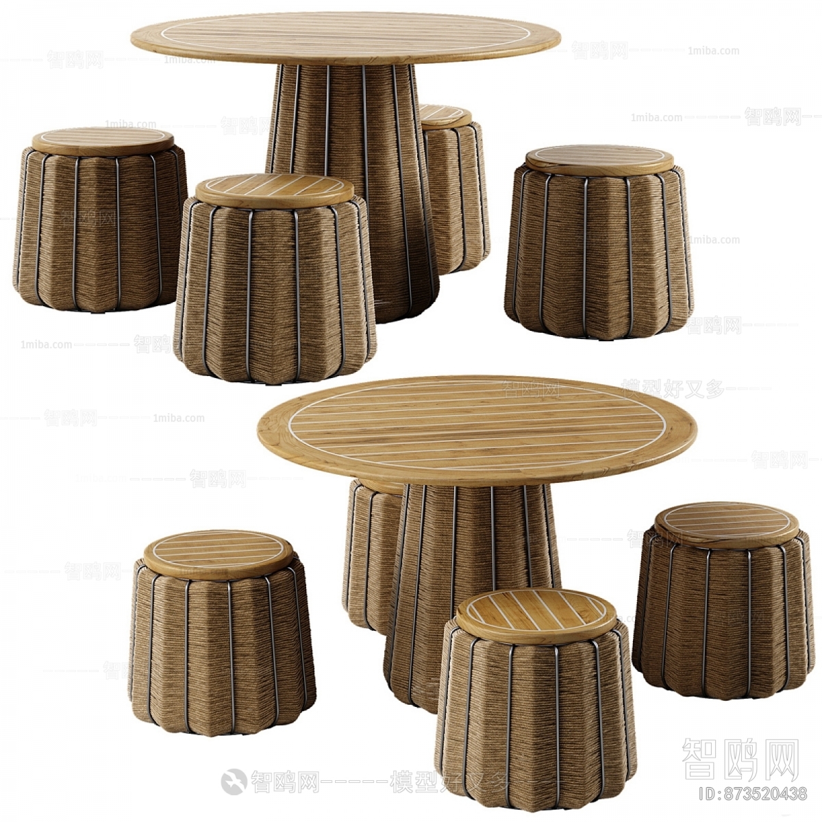 北欧编织圆餐桌凳组合