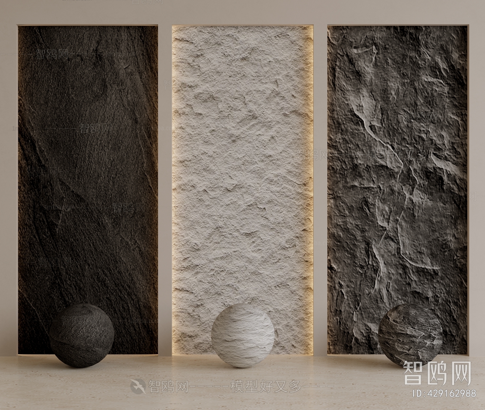 现代石材背景墙3D模型下载