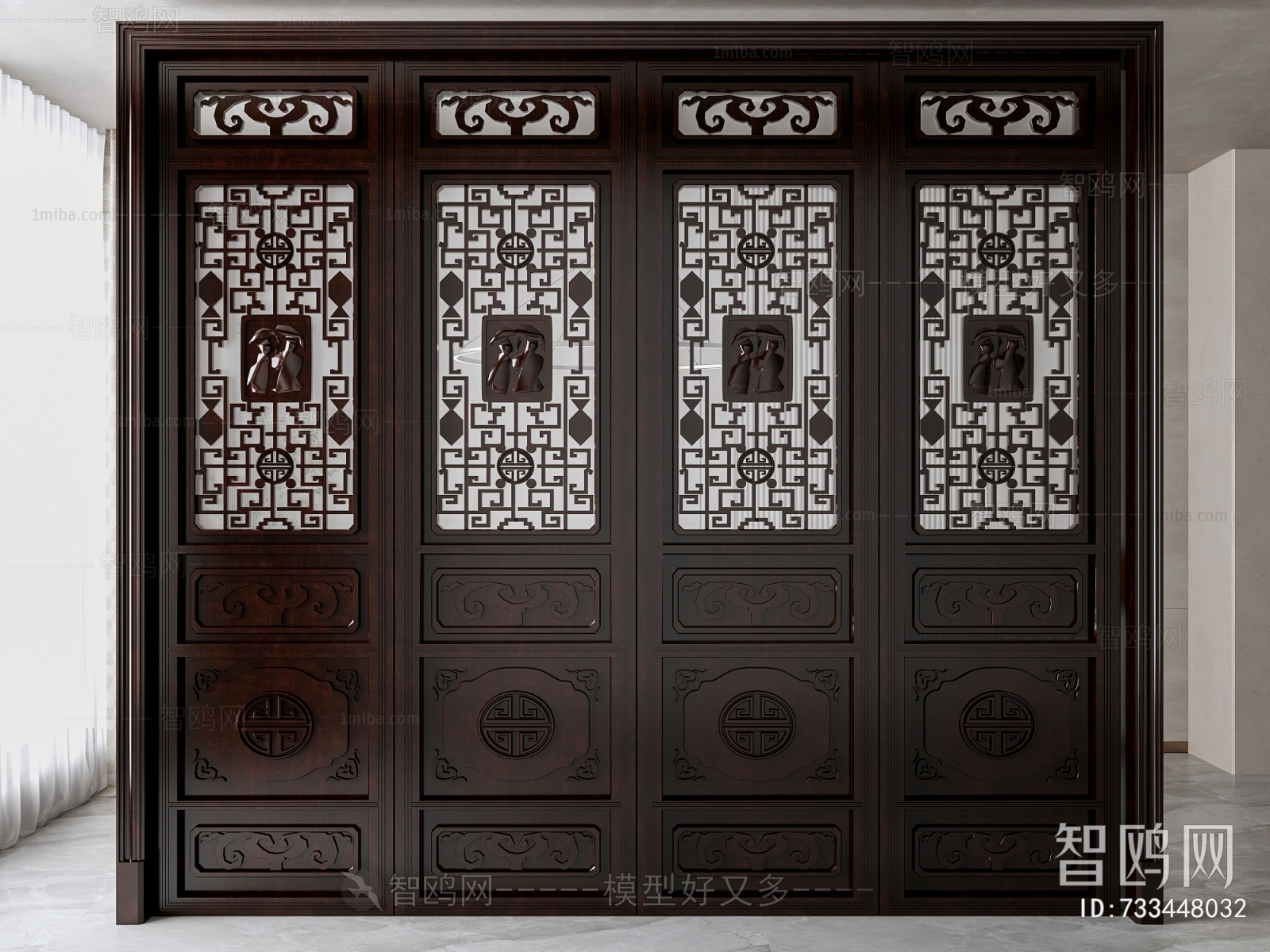 Chinese Style Wooden Screen Partition