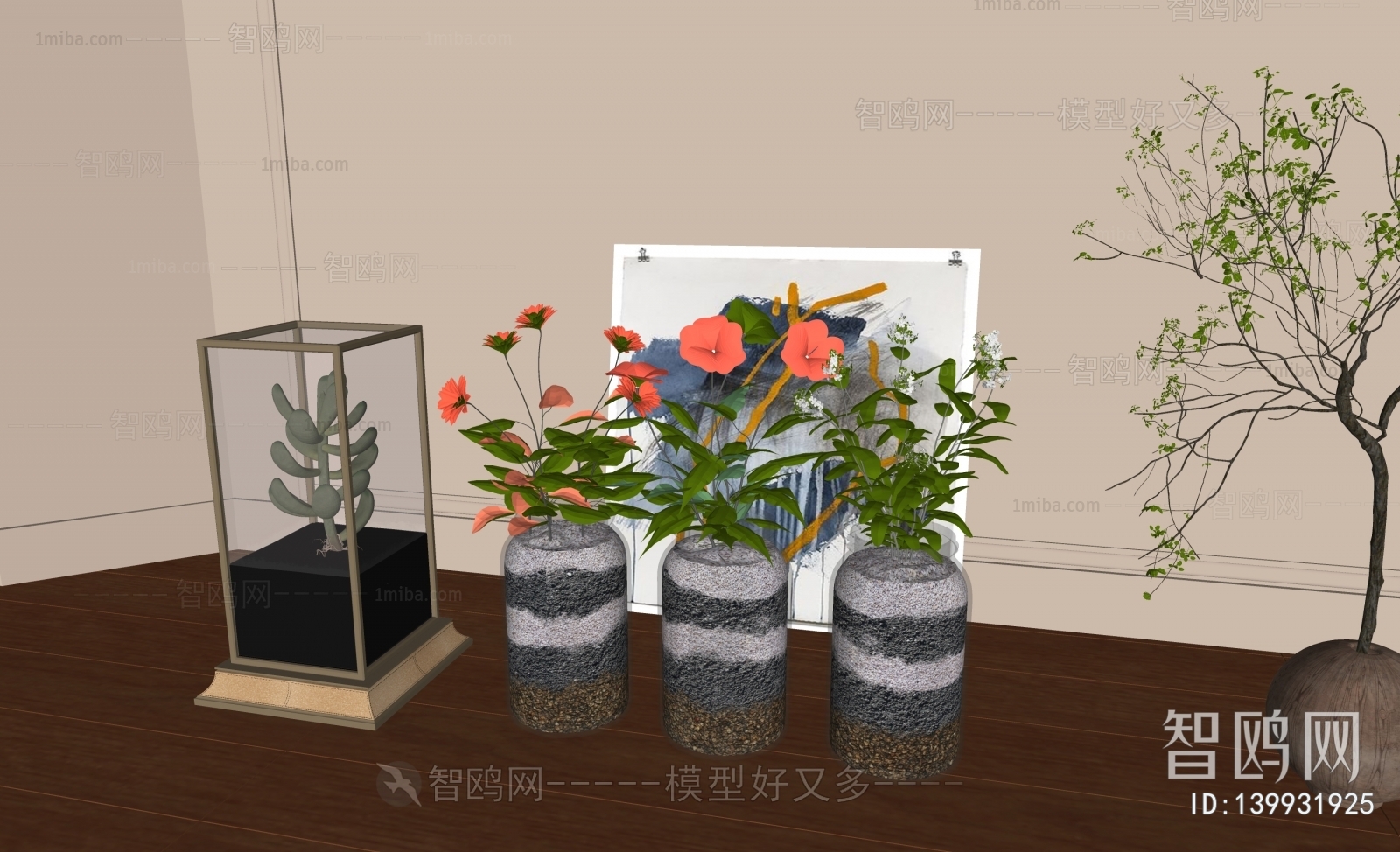 现代绿植盆栽3D模型下载