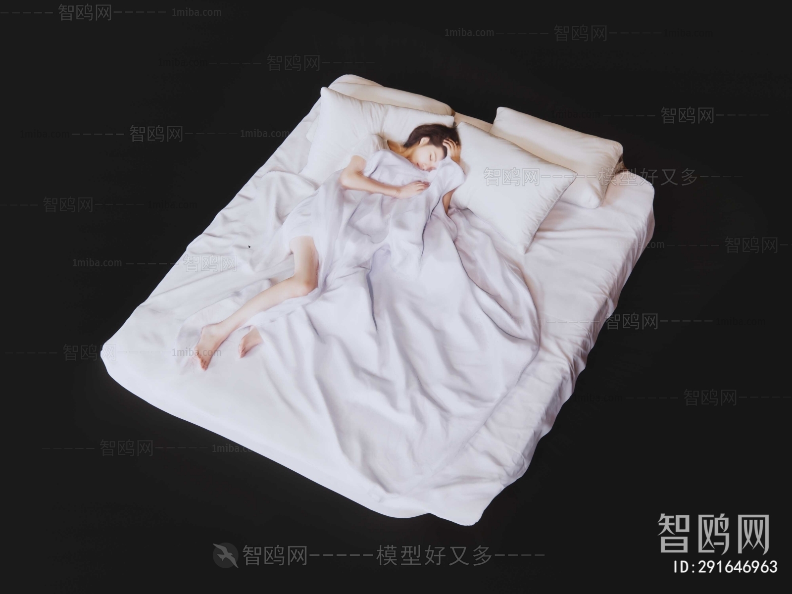 现代双人床 睡姿女人