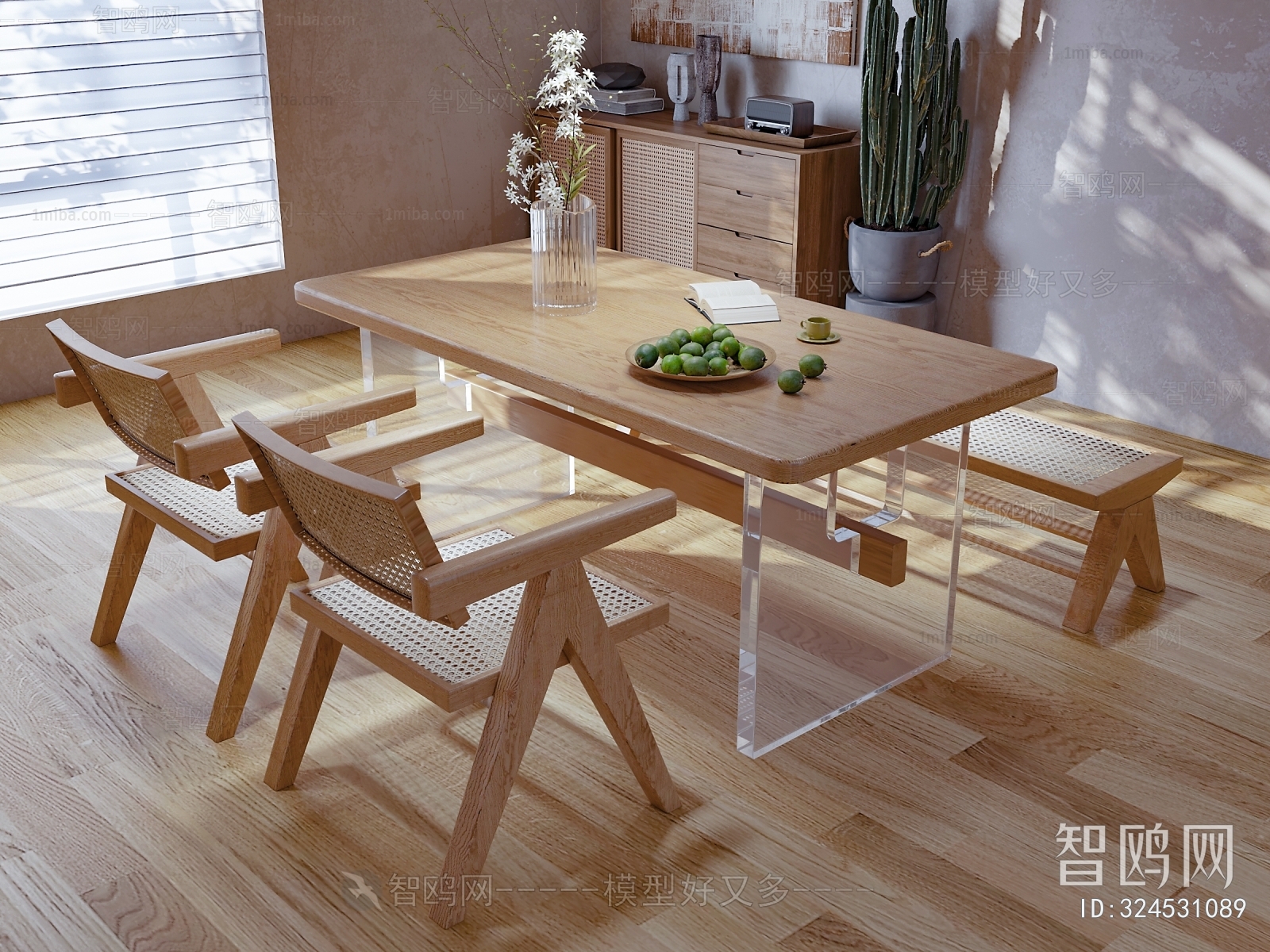 日式原木风餐桌椅组合