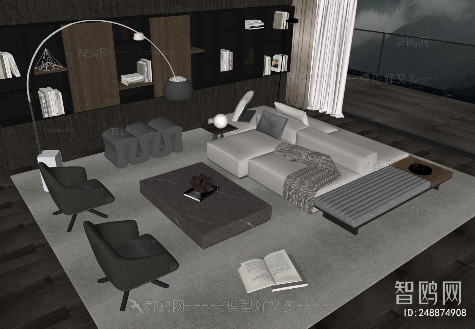 Minotti 米洛提 现代沙发茶几组合3D模型下载