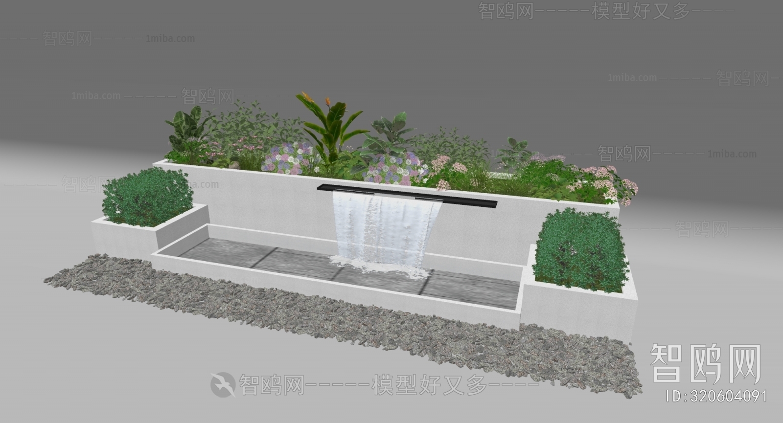 现代景观植物水景小品3D模型下载