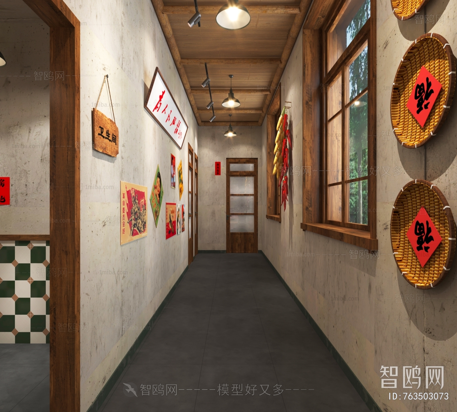 中式农家乐餐厅走廊