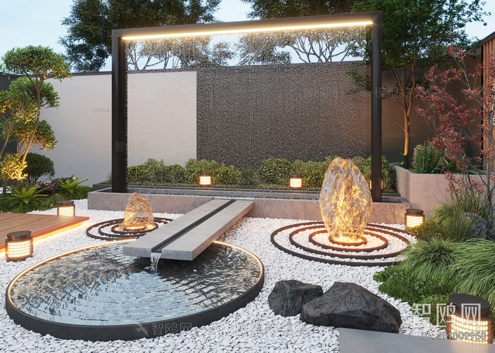 现代庭院叠水喷泉景观