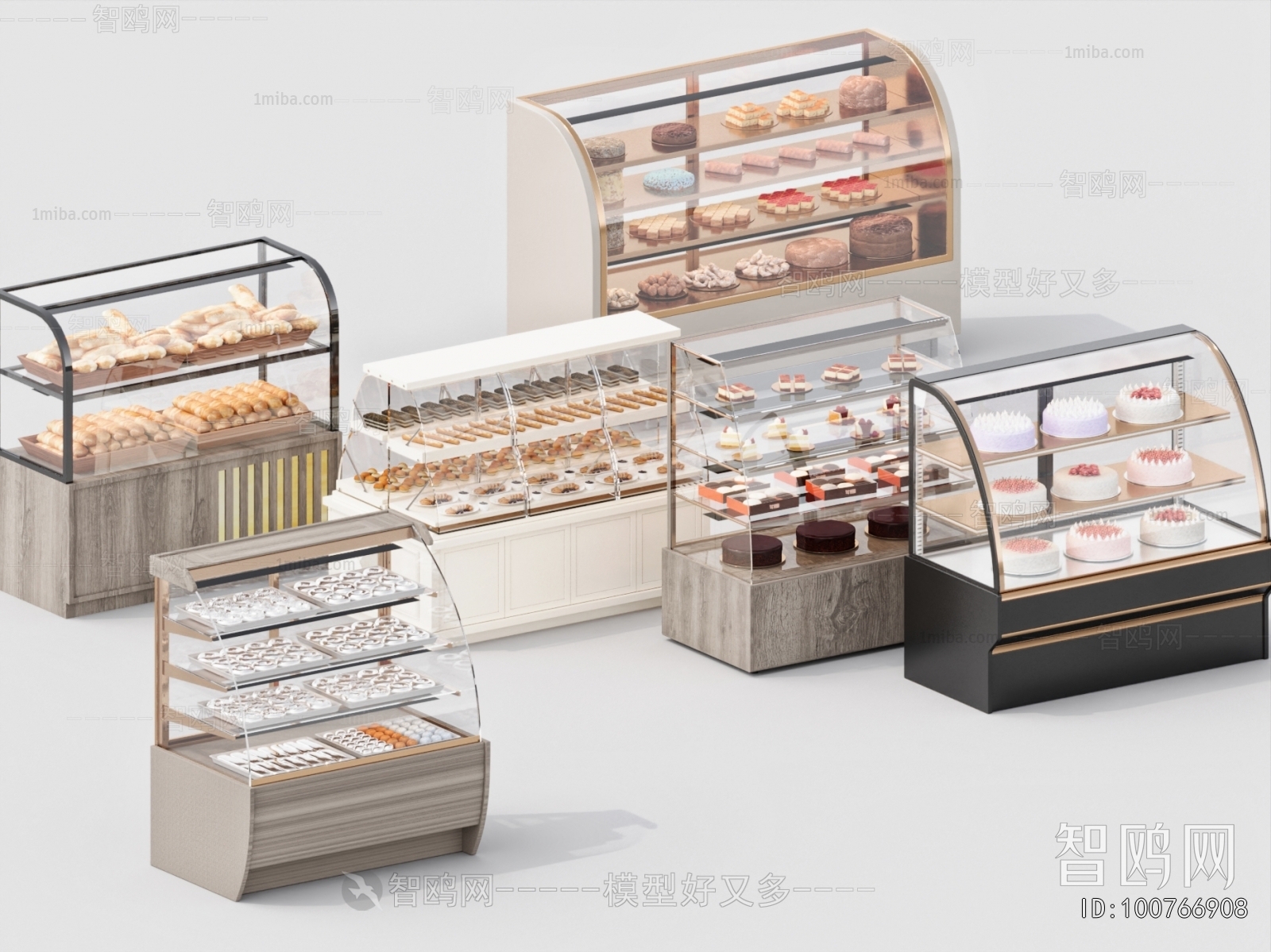 现代面包蛋糕玻璃柜组合