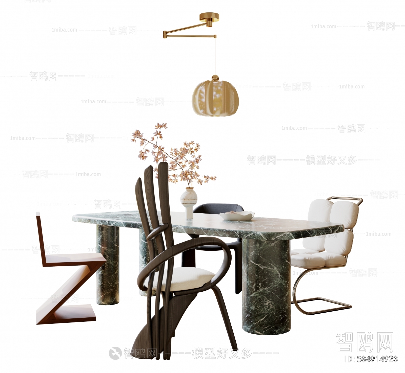 现代中古风餐桌椅组合