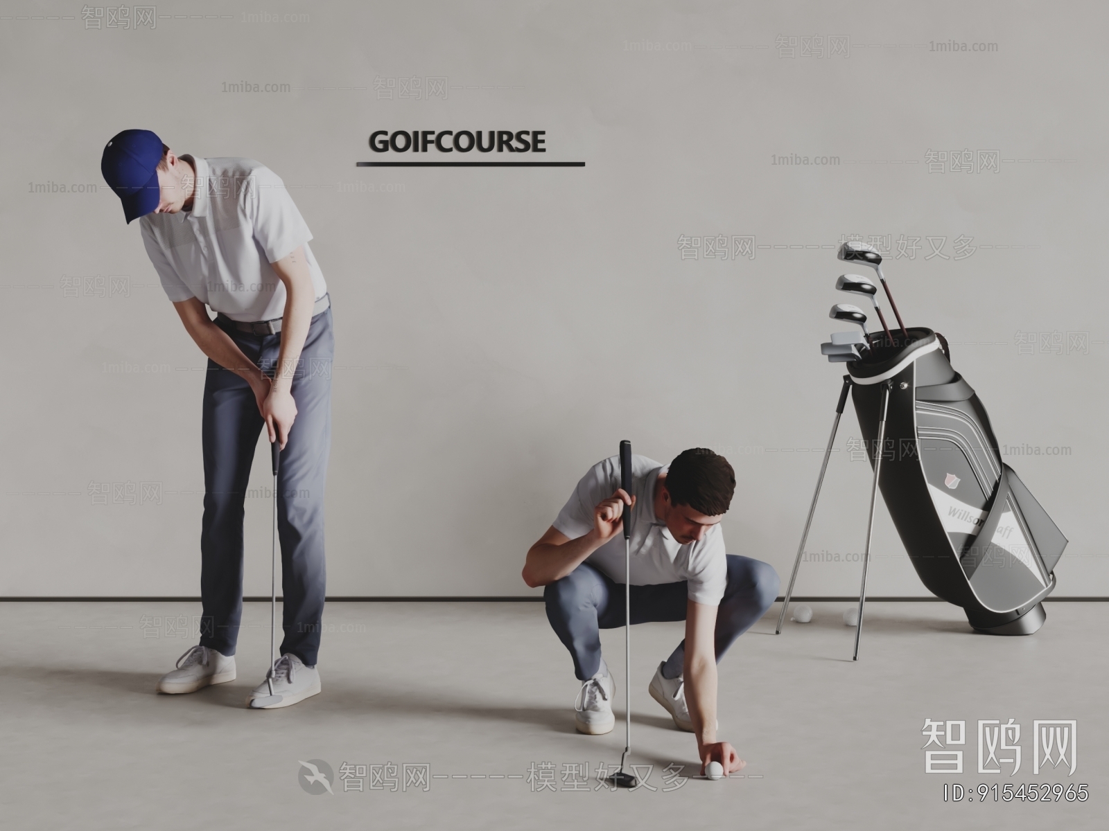现代打高尔夫球男人3D模型下载