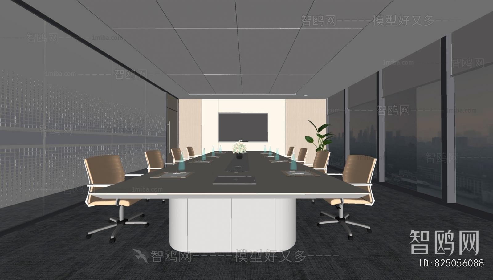 现代办公会议室3D模型下载