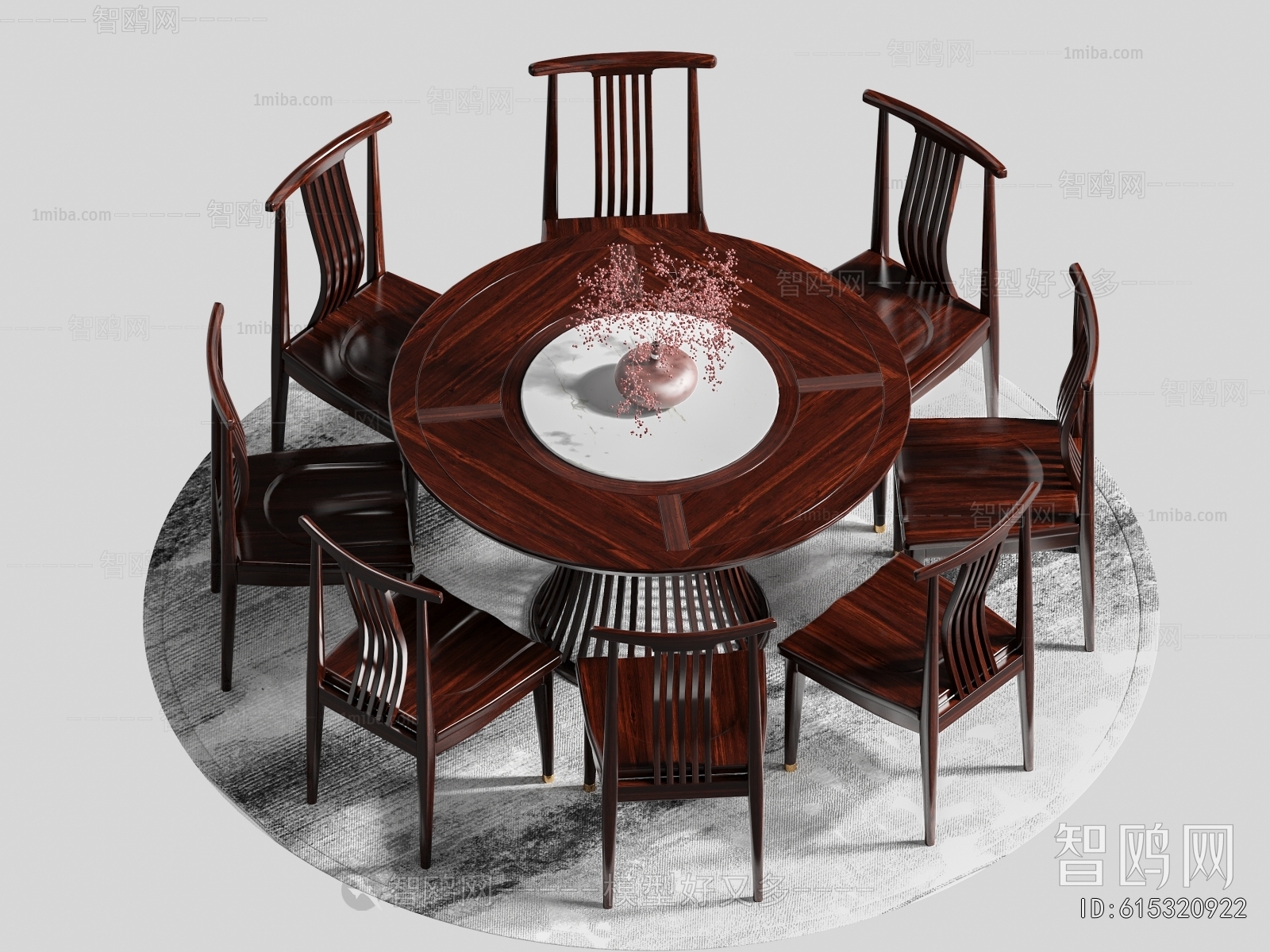 中式圆餐桌椅组合