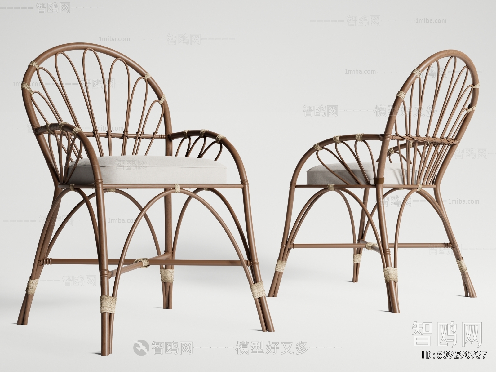 现代藤编户外休闲椅3D模型下载