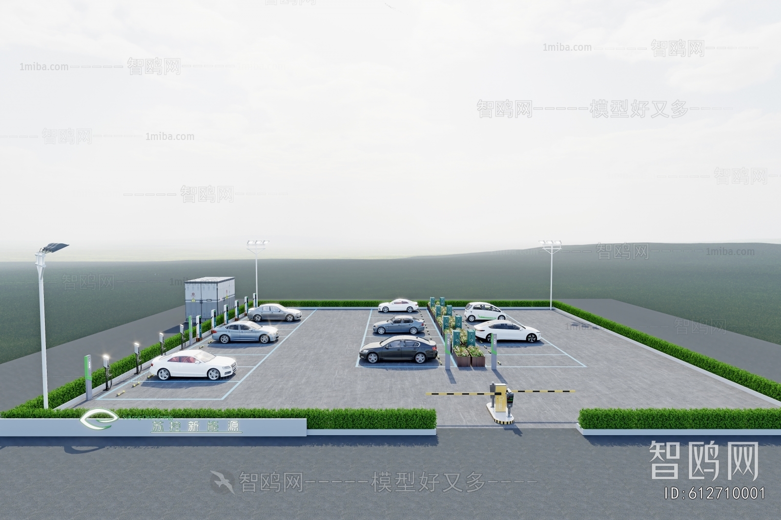 现代新能源充电站 停车场3D模型下载