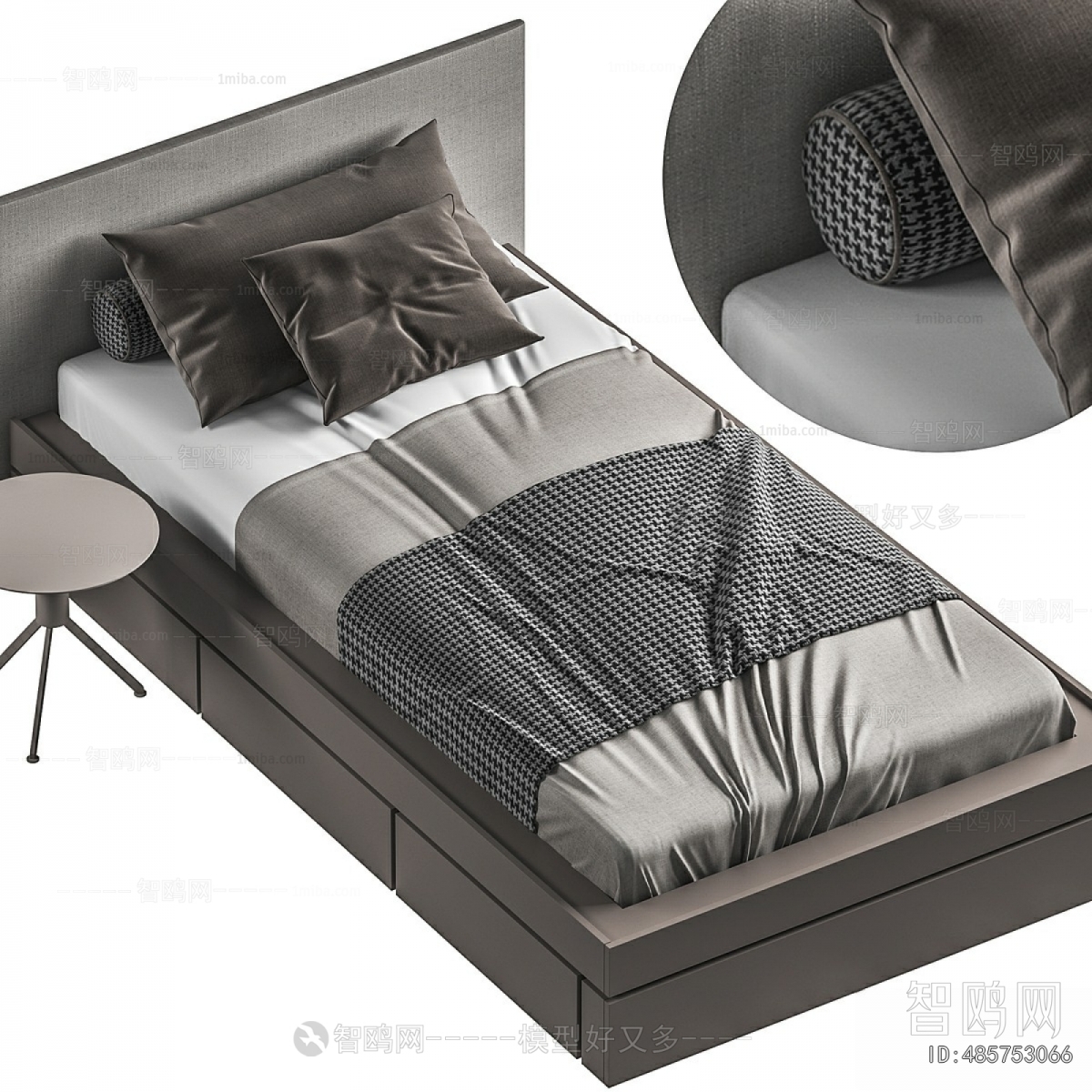 现代单人床3D模型下载