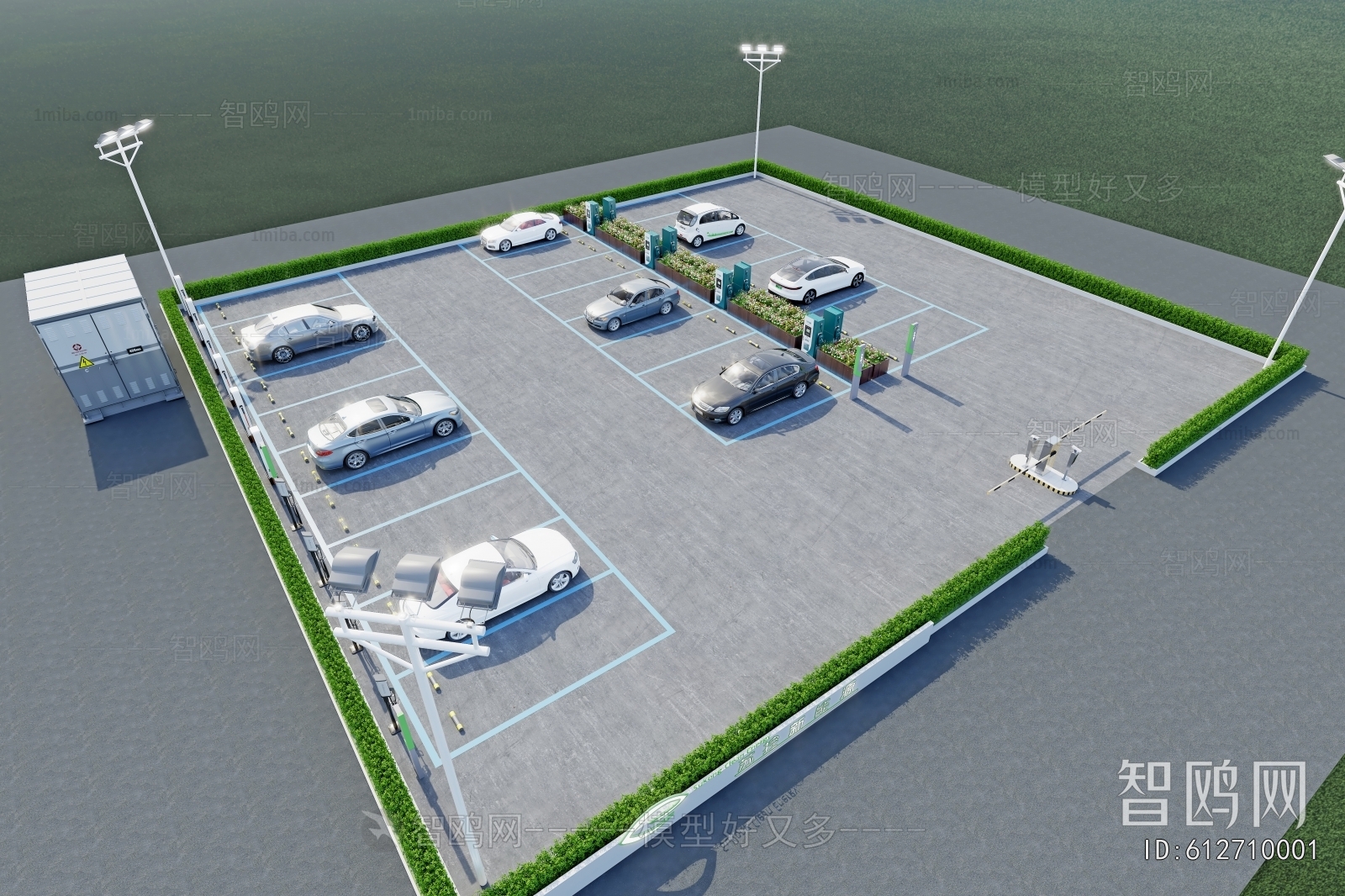 现代新能源充电站 停车场3D模型下载