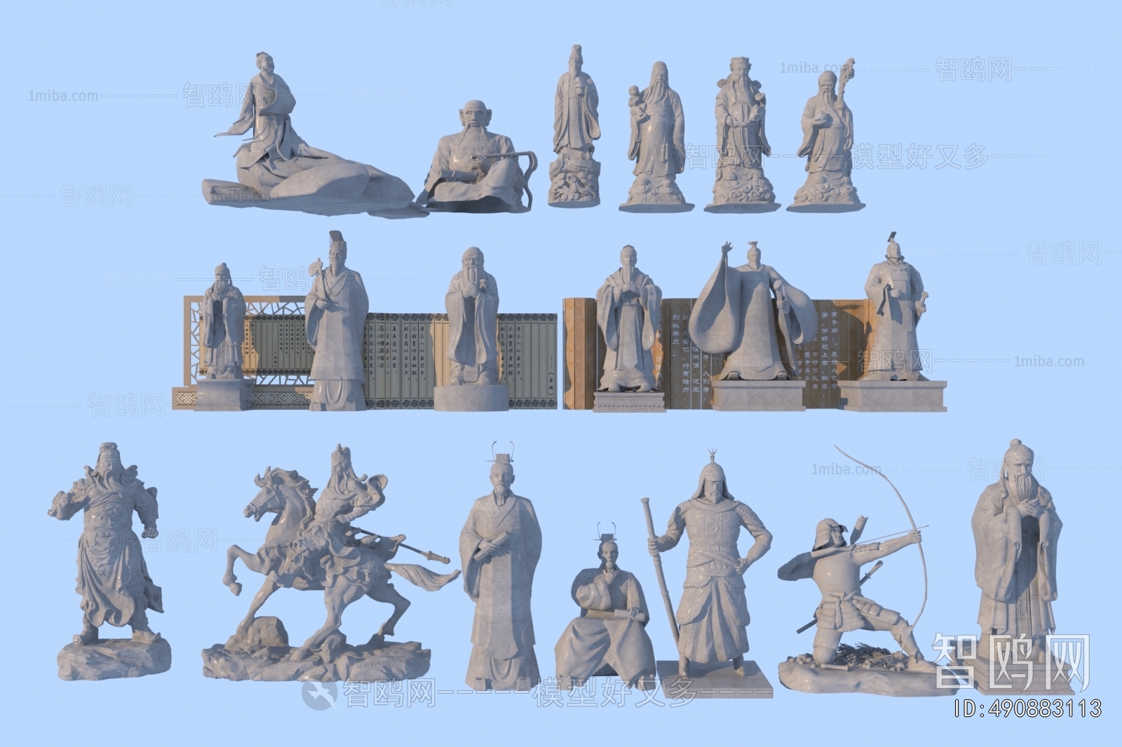 中式古代名人雕像组合