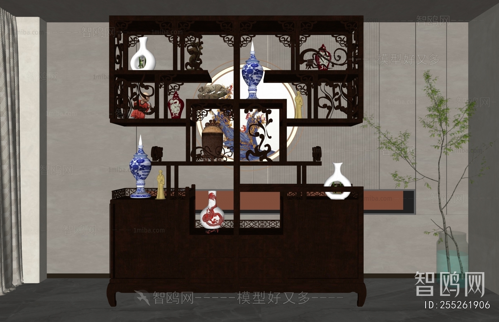 中式雕花置物柜架