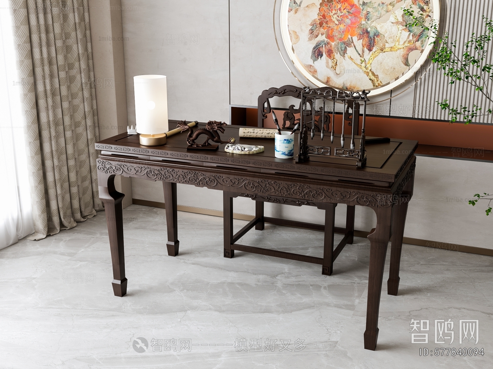 新中式实木书桌椅组合