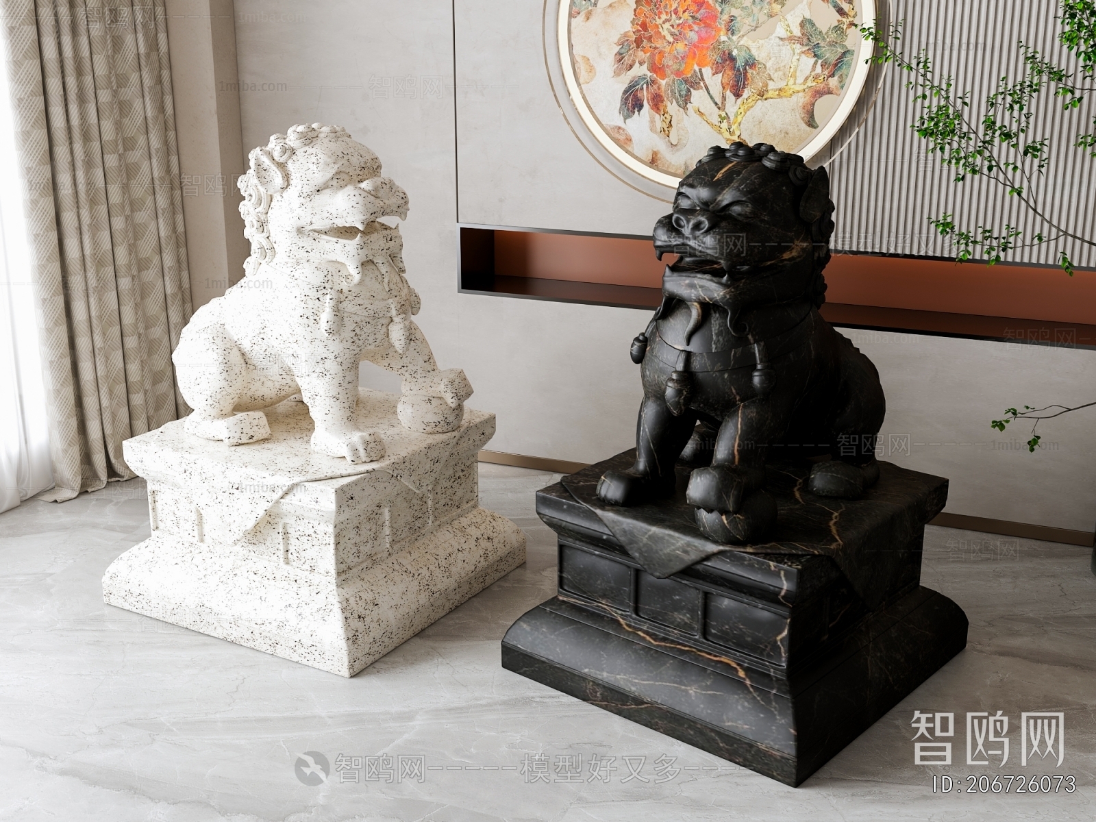 新中式石狮子雕塑摆件