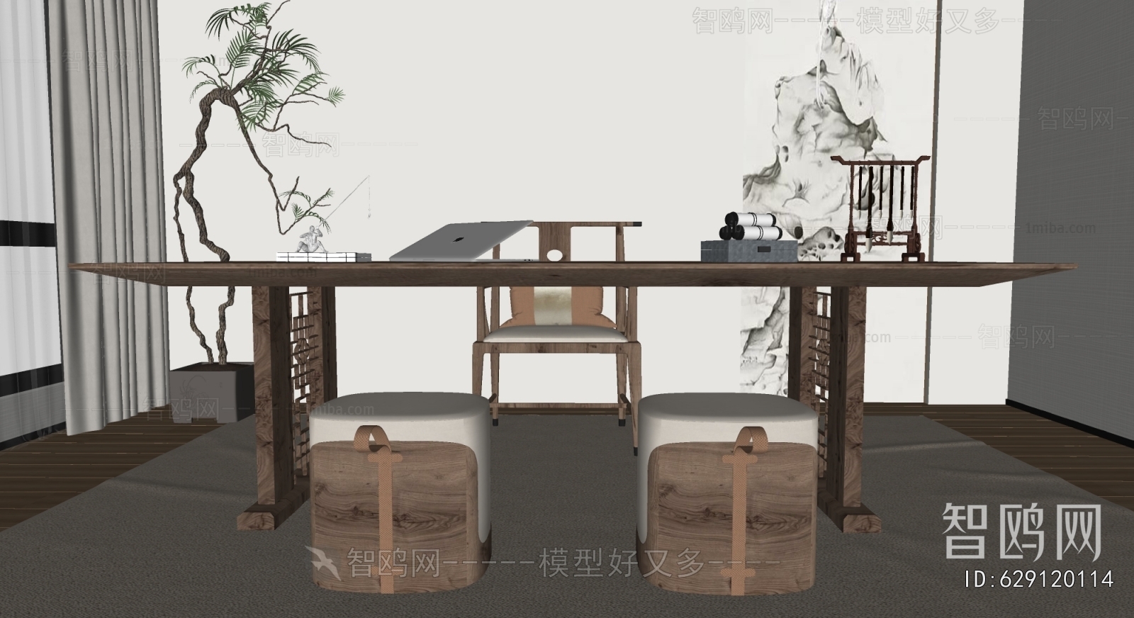 New Chinese Style Wabi-sabi Style Study Space