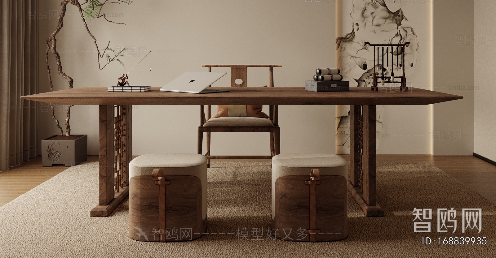 New Chinese Style Wabi-sabi Style Study Space