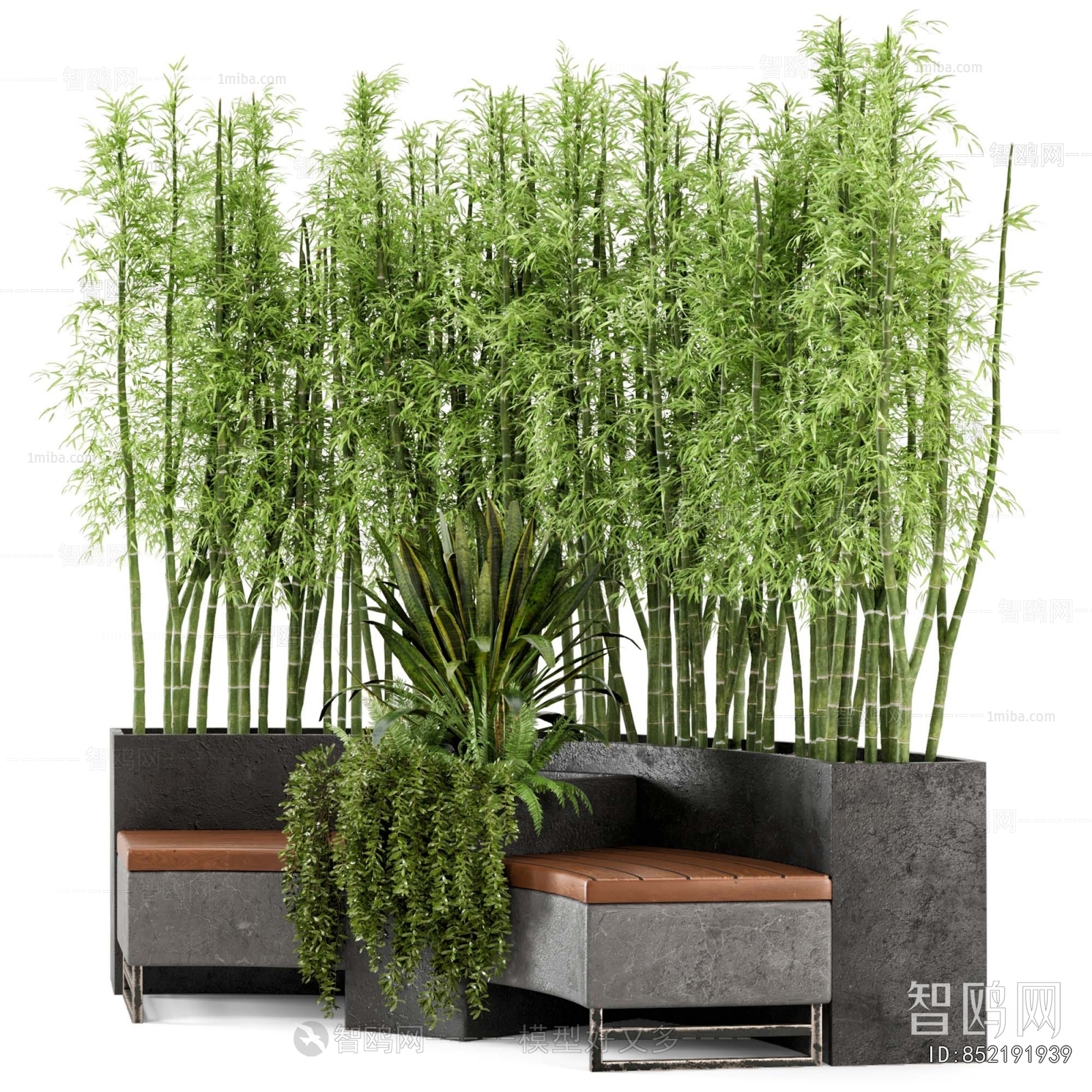 现代 花坛座椅 竹子盆栽