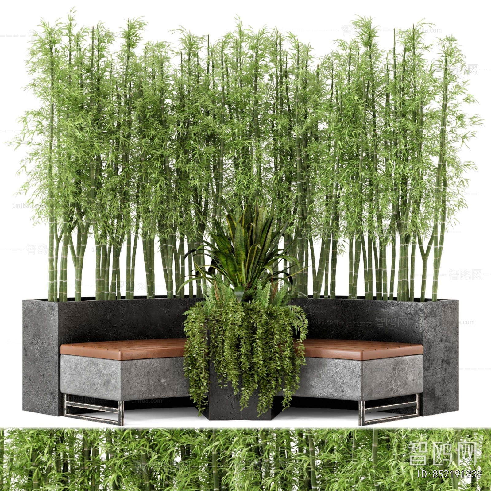 现代 花坛座椅 竹子盆栽