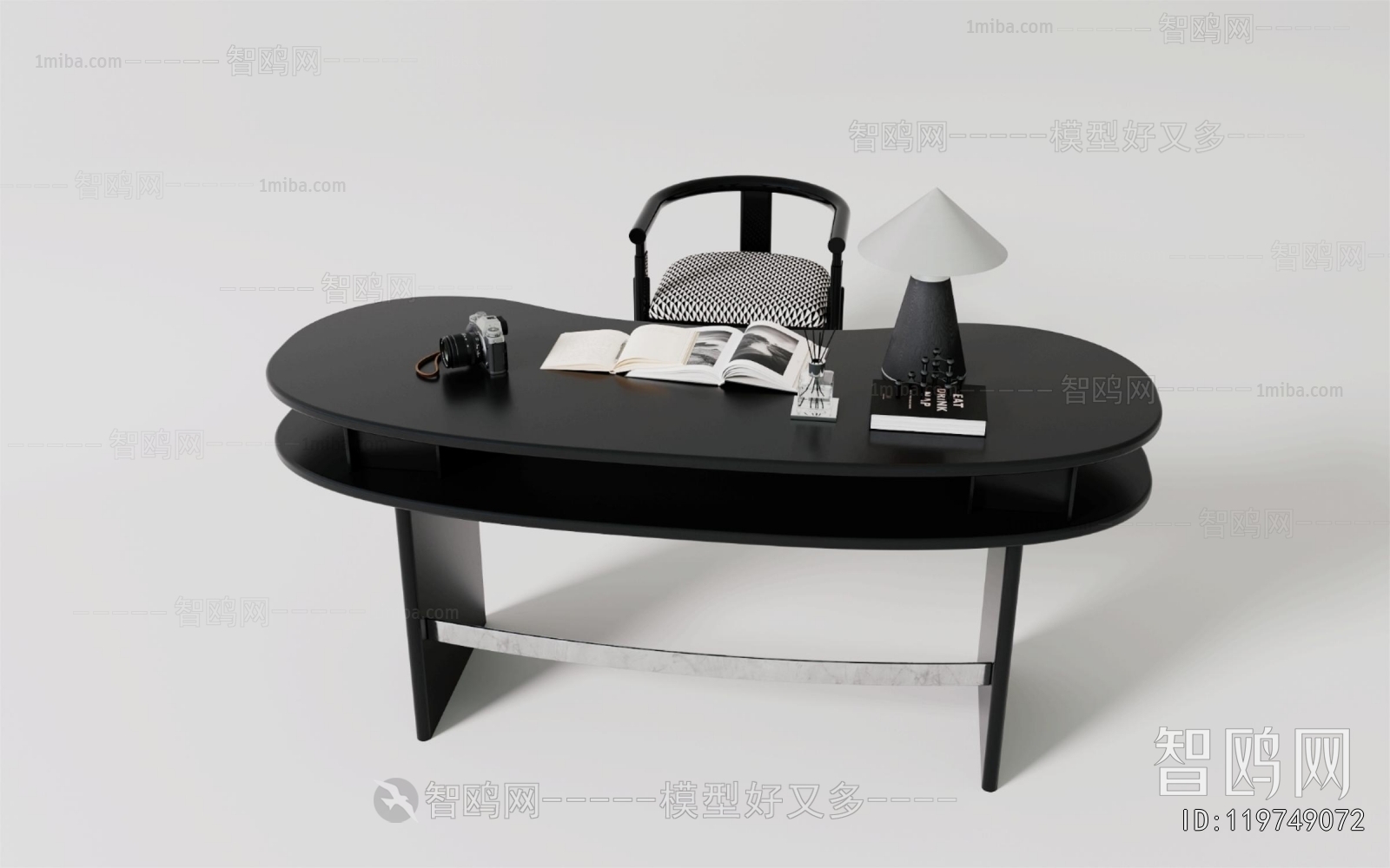 现代黑色弧形书桌椅