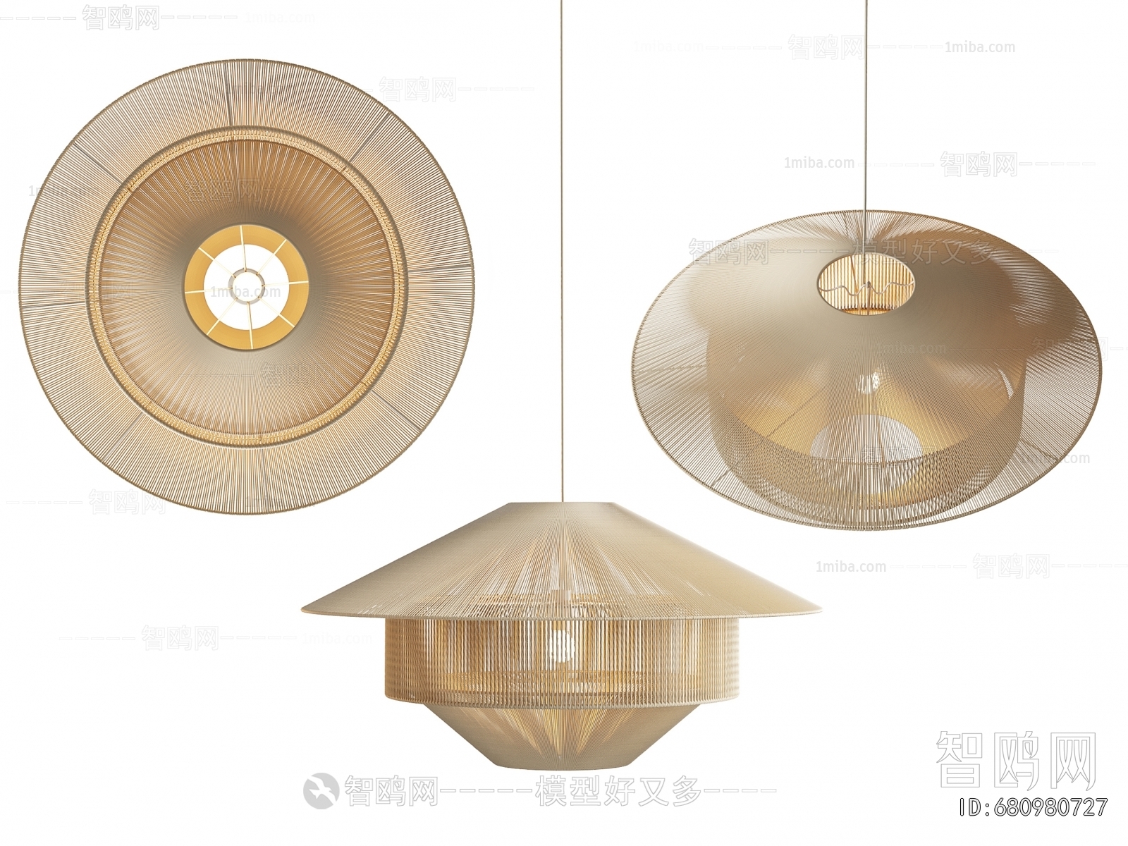 北欧简约藤编吊灯3D模型下载