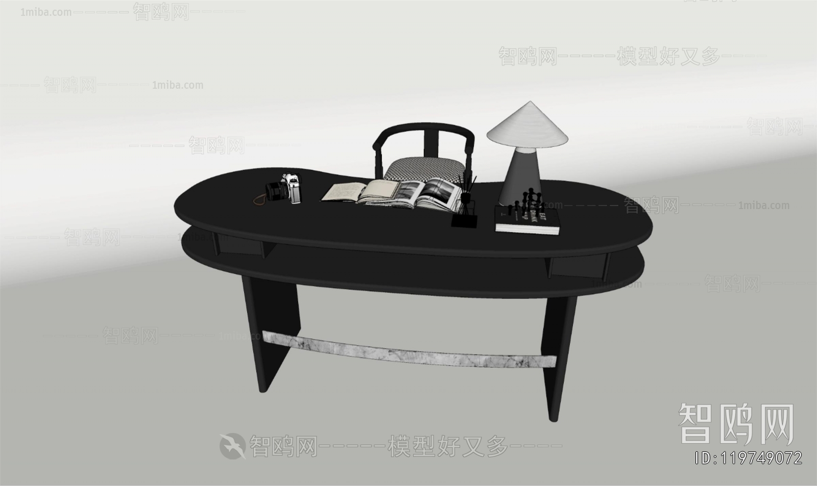 现代黑色弧形书桌椅