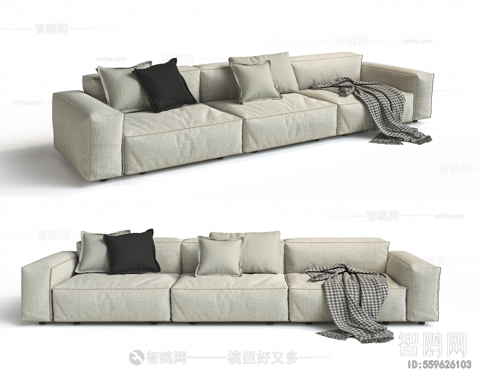 现代布艺三人沙发