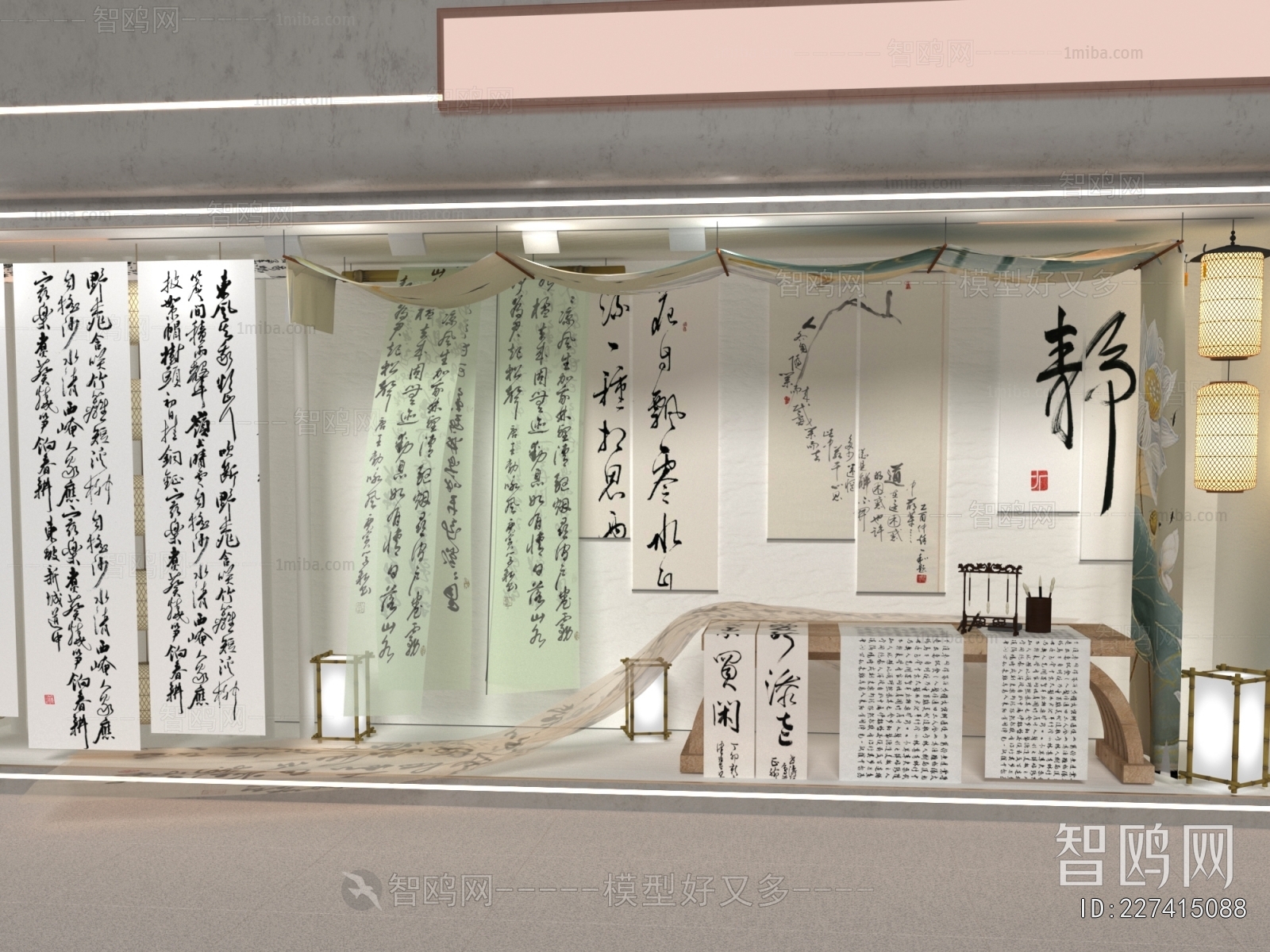 新中式书法字画橱窗