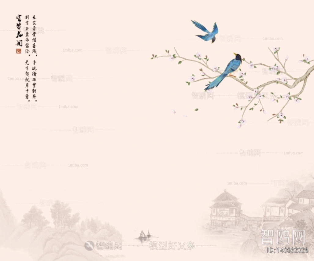 新中式花鸟壁纸壁画