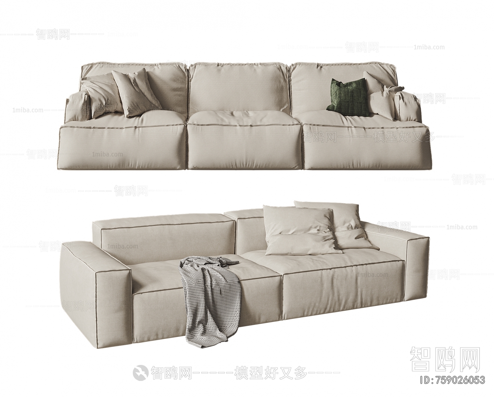 Wabi-sabi Style Three-seat Sofa