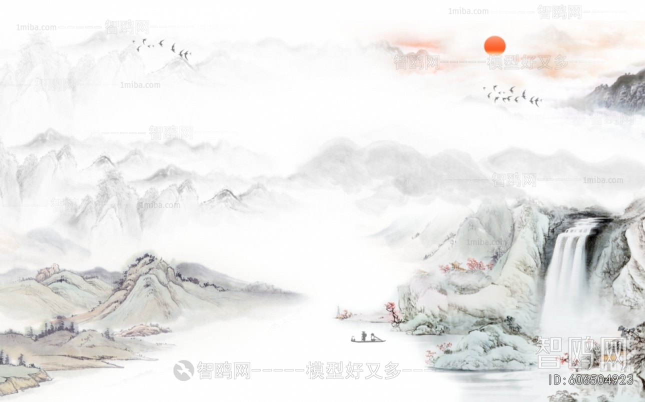 中式山水风景壁纸壁画