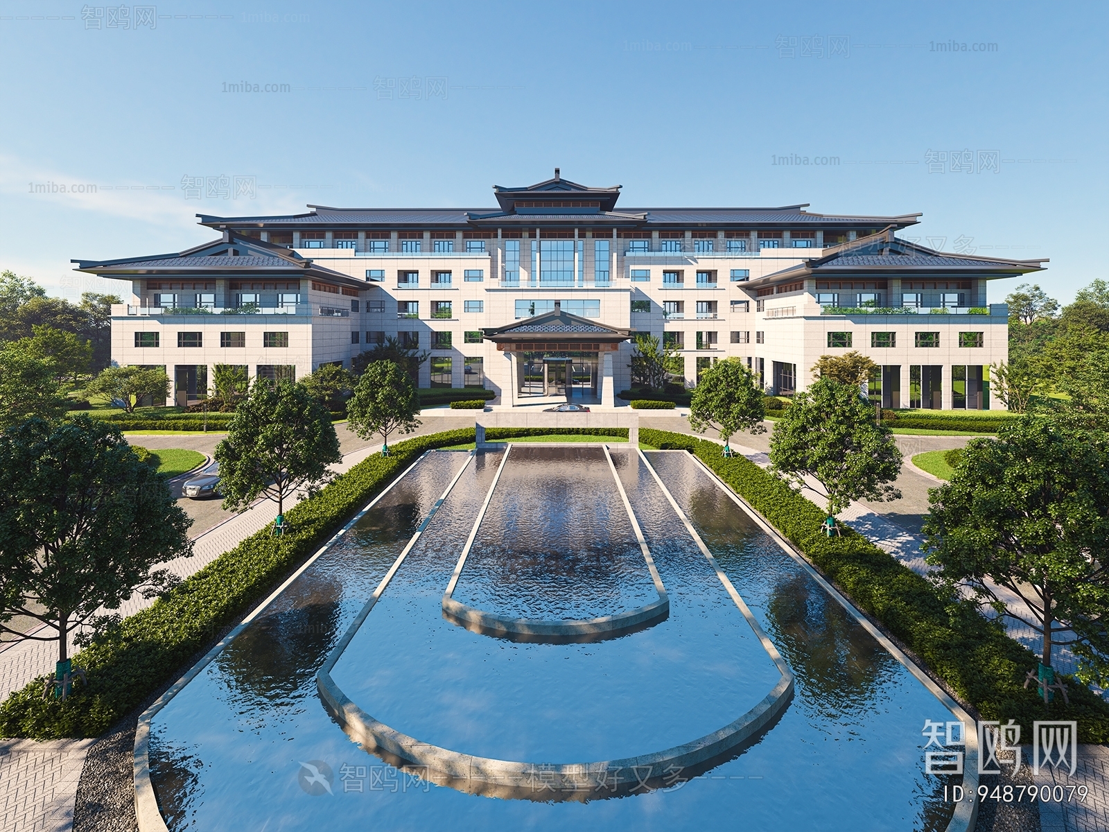 新中式度假酒店建筑外观