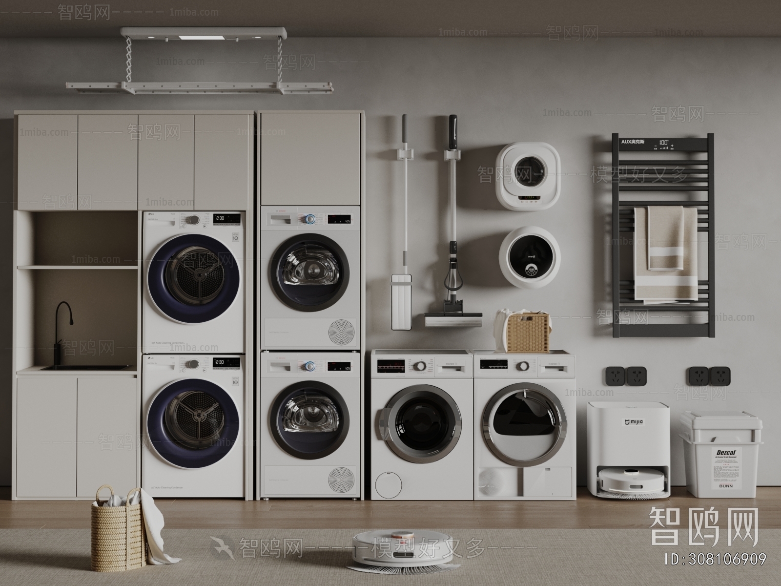 现代洗衣机组合3D模型下载