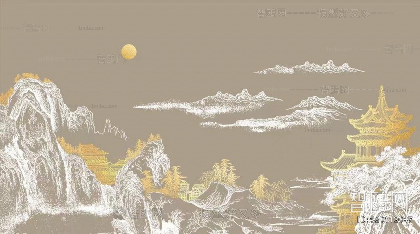 新中中式山石背景壁纸壁布背景画
